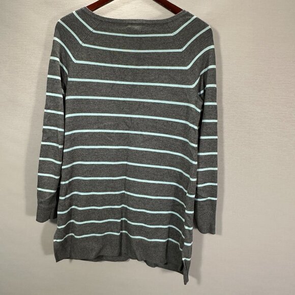 Caslon Sweater Womens Small Tunic Gray Cotton Stripe Pockets Zip Neck - Picture 11 of 11